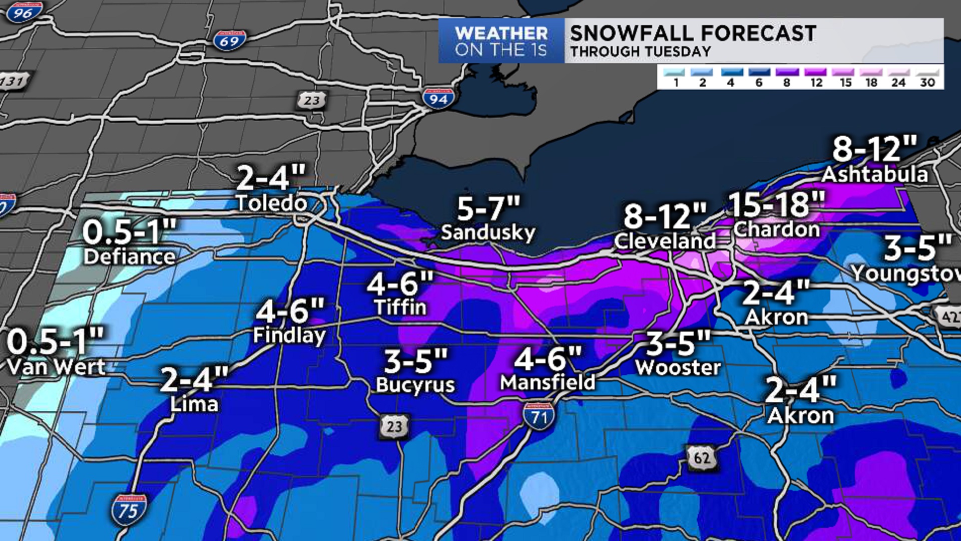 weather snowfall totals ohio