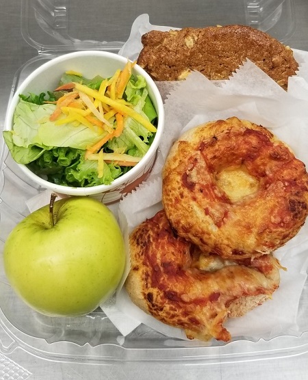 An example of a locally sourced school lunch for Local Menu Takeover week. This is the pizza bagel concept. (Photo courtesy of Greater Cincinnati Food Policy Council)